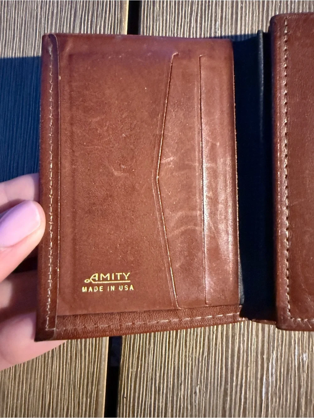 Vintage Amity Cowhide Leather Wallet Made in USA Brown Trifold Wallet